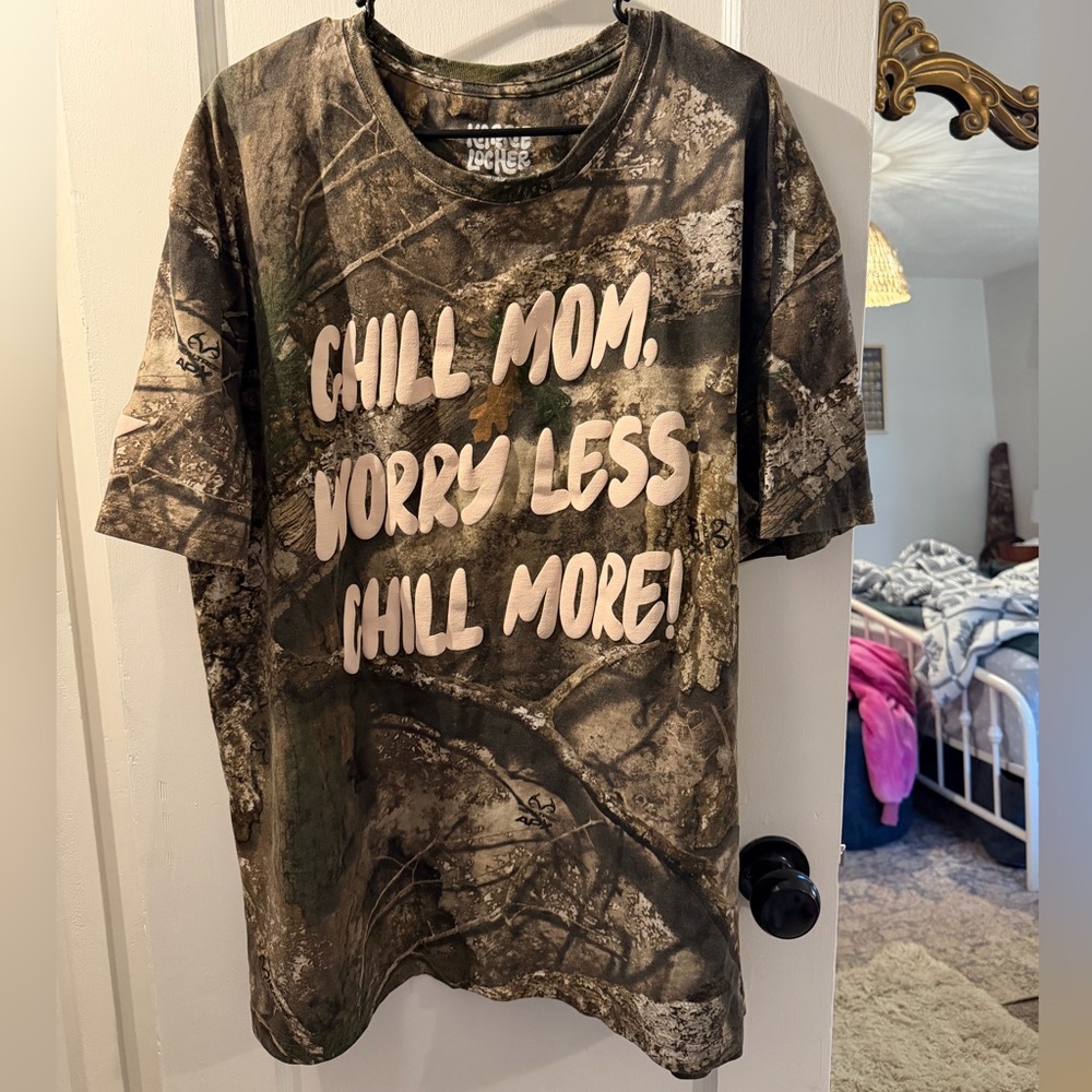 Chill Mom Graphic Tee in Camo - Relaxed Short Sleeve